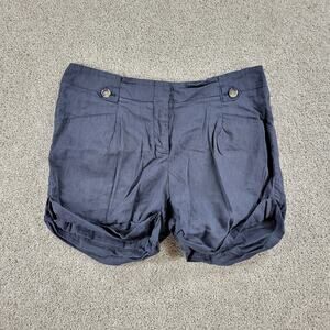 Theory Womens Burna Linen Shorts 6 Blue High Rise Rolled Hem Pockets